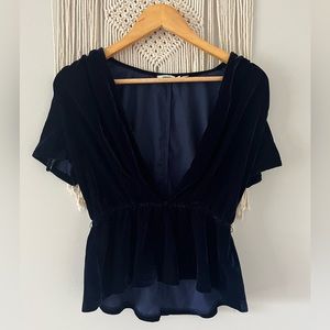 Deep V-Neck, Dark Blue, Velvet Top
